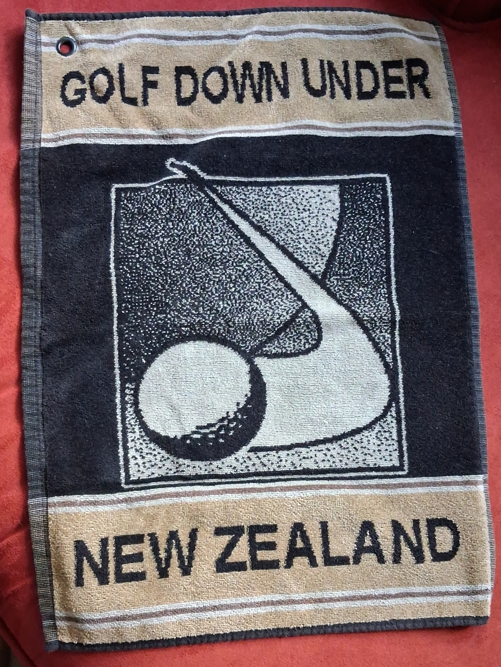 Golf Down Under New Zealand Golf Towel - Black & Tan